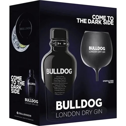 Джин Bulldog London Dry Black в подарочной упаковке с бокалом 40% 0.7 л (EV5425008643434)
