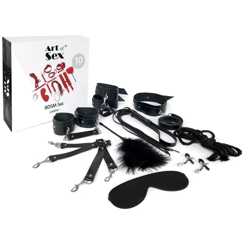 Набор Art of Sex - BDSM Set Leather, 10 предметов, натуральная кожа, черный