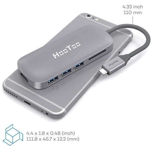 Адаптер HooToo Shuttle USB-C to USB-C+HDMI+3xUSB 3.0+SD Hub Space Grey (HT-UC001-SG) фото 5