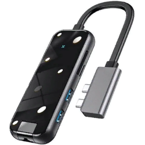 Адаптер Baseus Adapter Dual USB-C to 2хHDMI+2хUSB3.0+SD+RJ45 Space Gray (CAHUB-FZ0G): Интерфейс подключения USB-C