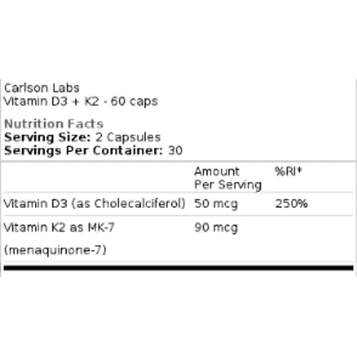 Carlson Labs Vitamin D3 + K2, 50 mcg + 90 mcg, 60 Capsules (CAR-10610): Тип Витамин D