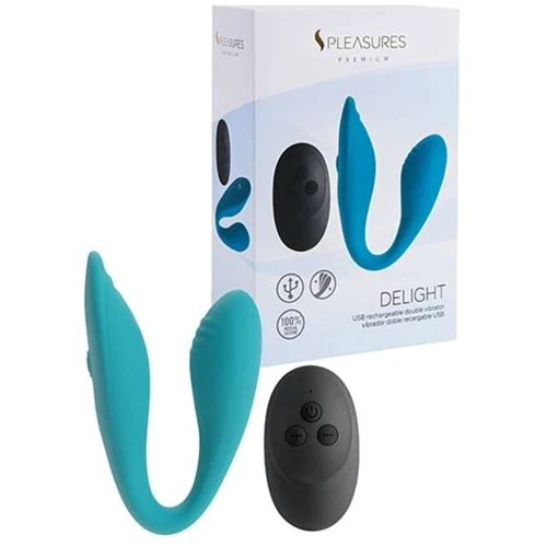 Двойной вибратор S Pleasures Premium Delight (для клитора и точки G, 10 режимов), бирюзовый