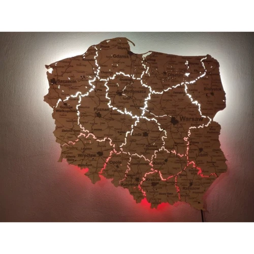 Карта Польши на английском языке из фанеры настенный декор с LED подсветкой Nevet красно-белый 45х45 см (0001214) фото 2