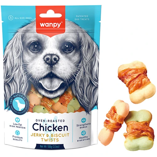 Лакомство для собак Wanpy Chicken Jerky & Biscuit Twists Бисквит с вяленой курицей 100 г (58115)