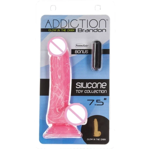 Светящийся в темноте фаллоимитатор ADDICTION - BRANDON - 7.5" - PINK G.I.D. /W PB