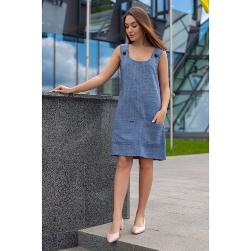 Сарафан FLFashion Сандра ФСС 3082 46 синій повсякденний до середини стегна
