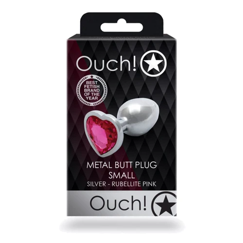 Металлическая анальная пробка Ouch! Heart Gem Silver - Rubellite Pink, S