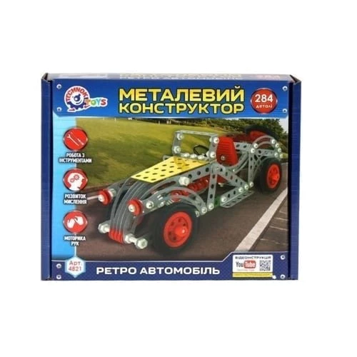 Конструктор металлический ТехноК Ретро автомобиль 284 детали (4821): Количество деталей, шт. 284