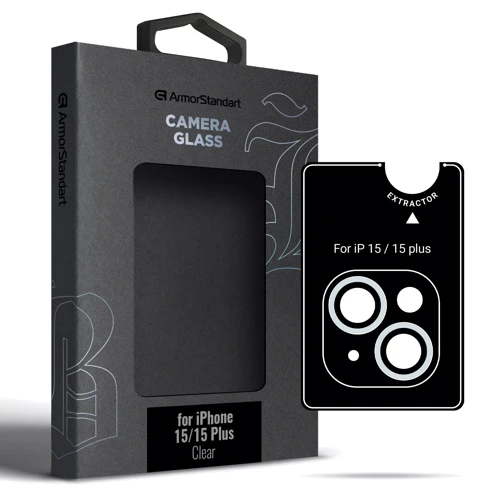 Захисне скло для iPhone ArmorStandart Tempered Glass Supreme Black Icon Clear for Camera iPhone 15/15 Plus (ARM76599)