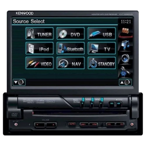 Kenwood KVT-526DVD: Дисплей 7 дюйм, многоцветный, сенсорный, моторизированный, 480 х 234 пикс