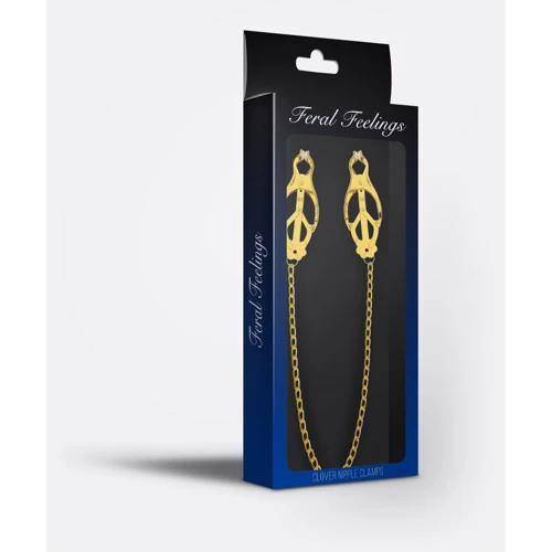 Зажимы для сосков с цепочкой Feral Feelings - Clover nipple clamps, золото/белый