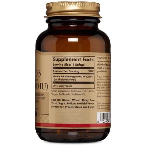 Solgar Vitamin D3 (Cholecalciferol) Солгар Витамин Д3 (холекальциферол) 10,000 МЕ, 120 капсул: Тип Витамин D