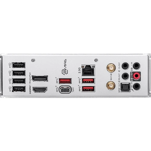 MSI MAG B760M MORTAR WIFI II: Разъемы на задней панели USB Type-C, USB 3.2 Gen 2, USB 2.0, Ethernet RJ-45, S/PDIF (Оптический), HDMI, DisplayPort