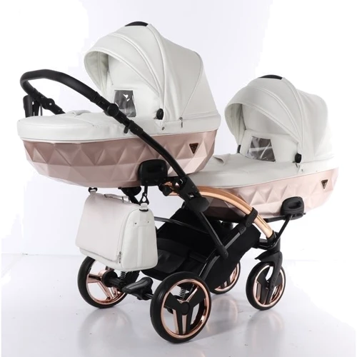 Универсальная коляска для двойни 2 в 1 Junama Mirror Satin Duo Slim 05, белый с бронзовым (J-MS-DUOs-05): Возможность установки люльки есть