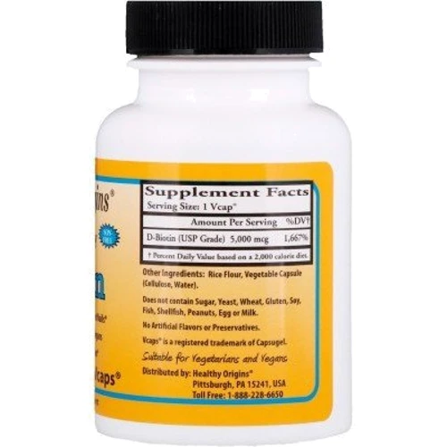 Healthy Origins Biotin High Potency 5,000 mcg 360 Vcaps Биотин: Тип Витамин B