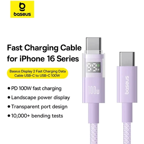 Кабель Baseus Cable USB-C to USB-C Display 2 Fast Charging 100W 1m Purple (P10382702511-00) фото 5