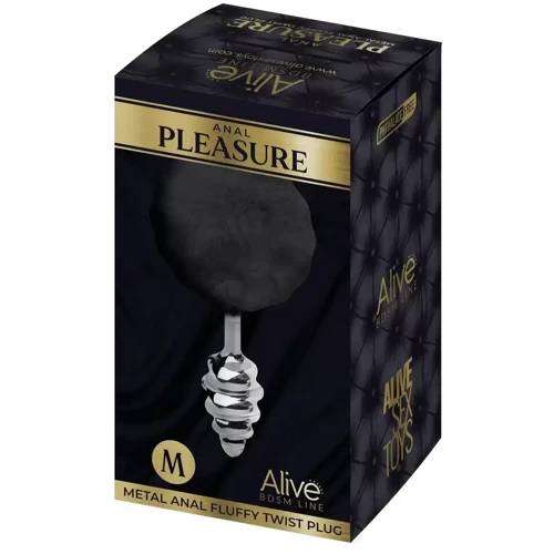 Металлическая анальная пробка Кроличий хвостик Alive Fluffly Twist Plug M Black