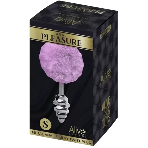 Металлическая анальная пробка Кроличий хвостик Alive Fluffly Twist Plug L Purple