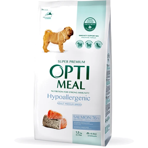 Сухой корм Optimeal Adult Medium Breeds Dogs Inclined to Allergy для собак средних пород с лососем 1.5 кг (4820083905667)