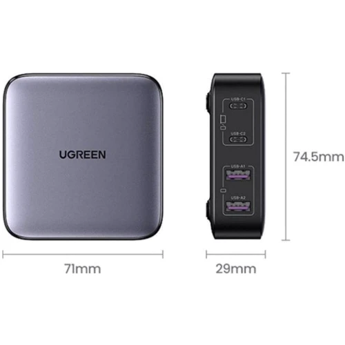 Зарядний пристрій Ugreen Wall Charger 2хUSB-C+2xUSB CD327 GaN 65W Gray (90747): Особливості USB-C, Быстрая зарядка, Power Delivery (PD)