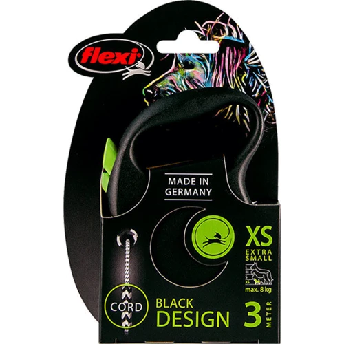 Поводок-рулетка Flexi Black Design ХS до 8 кг 3 м зеленый (4000498033227): Тип шнура Трос