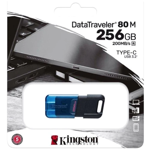 USB-флешка Kingston 256GB DataTraveler 80 M USB-C 3.2 Blue/Black (DT80M/256GB): Максимальная скорость чтения, МБ/с 200