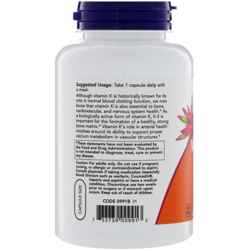 Now Foods Vitamin K2 Витамин К2 100 мкг 250 капсул: Форма выпуска Капсулы