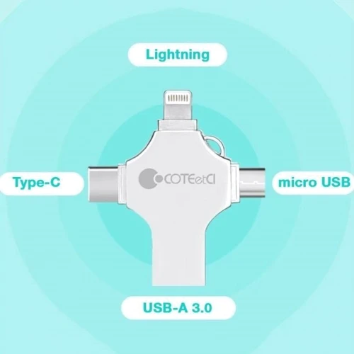 USB-флешка COTEetCI 64Gb U70 Four Interface 4-in-1 USB 3.0 Gold (CS8836-64): Стандарт USB Lightning / Micro USB / Type-C / USB