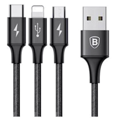 Кабель Baseus USB Cable to Lightning/microUSB/USB-C Rapid 1.2m Black (CAMLT-SU01): Тип USB Cable - Lightning/microUSB/USB-C