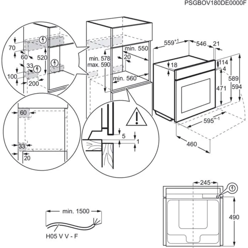 Духовой шкаф электрический AEG BPE742380M: Размеры 59.5x59.5x56.7 см