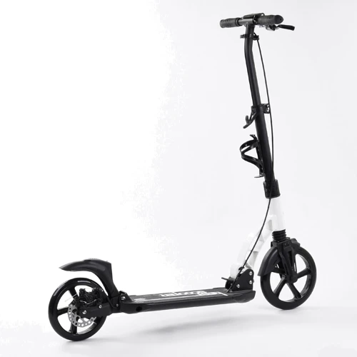 Самокат двоколісний Best Scooter PU колеса, 2 амортизатори, дискове гальмо Black/White (100077): Тип гальма ножной
