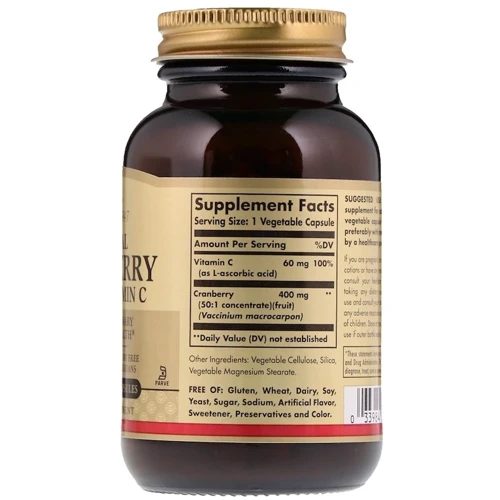 Solgar Natural Cranberry, with Vitamin C, 60 Veg Caps Солгар Журавлина натуральна з вітаміном С: Форма випуску капсули