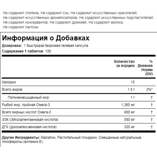 Piping Rock Triple Strength Omega-3 Fish Oil 1360 mg (900 mg Active Omega-3) 100 Softgels Риб'ячий жир омега-3 E в три рази більше ефективна формула (активних кислот омега-3): Тип Омега 3