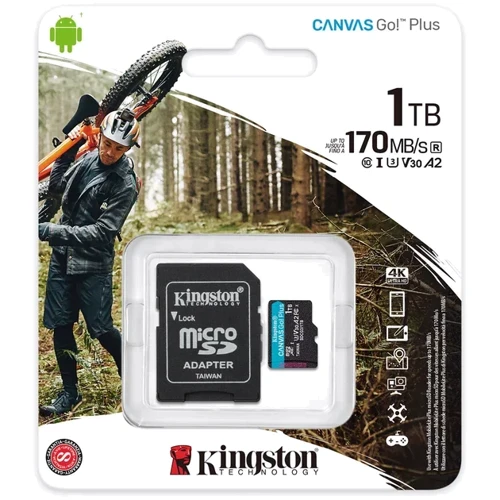 Карта памяти Kingston 1TB microSDXC Class 10 UHS-I U3 V30 A2 Canvas Go Plus + adapter (SDCG3/1TB): Объем 1 ТБ