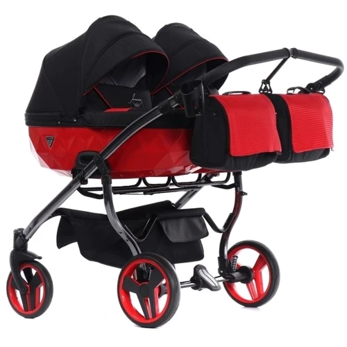 Универсальная коляска для двойни 2 в 1 Junama Diamond S-line Duo 01, черный с красным (JD-SL-DUO-01): Ширина шасси 94 см