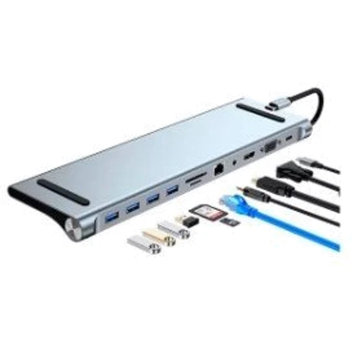 Адаптер Dynamode Adapter USB-C to HDMI+VGA+4xUSB3.0+RJ45+USB-C+3.5mm+SD+microSD Gray (BYL-2003)