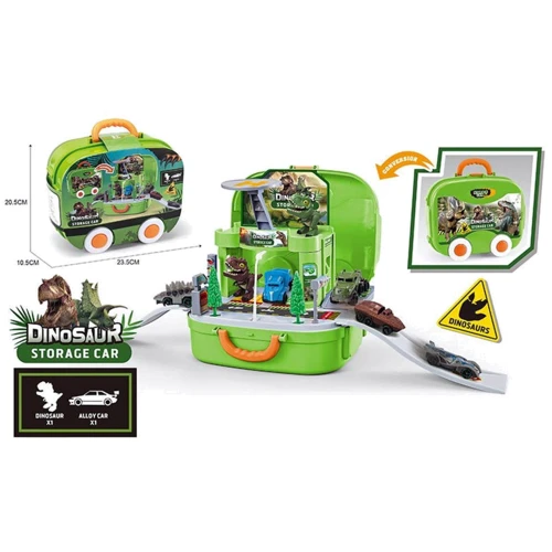 Игровой набор паркинг Bambi XZ-676 машинка+динозавр, в чемодане: Цвет разноцветный