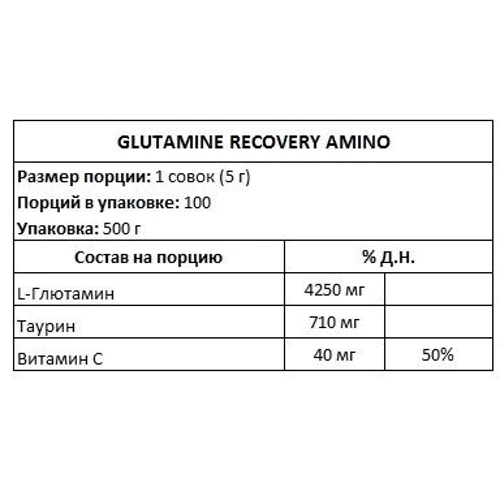 Аминокислота для спорта All Nutrition Glutamine Recovery Amino 500 g /100 servings/ Lemon: Вкус Лимон