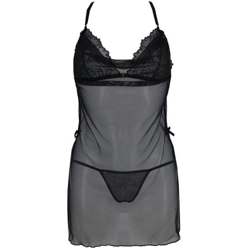 Сорочка Passion DELIENA CHEMISE Black XXL/XXXL (стринги в наборе)