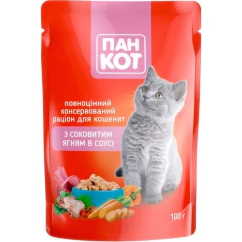 Влажный корм ПанКот Для котят Ягненок в соусе 100 г х 24 шт. (4820111141050-24): Возраст Котята