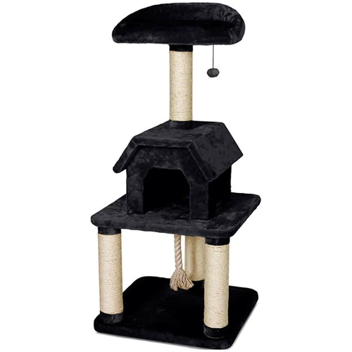 Когтеточка с домиком Flamingo Scratch Tree для котов 56х56х128 см черная (44261)