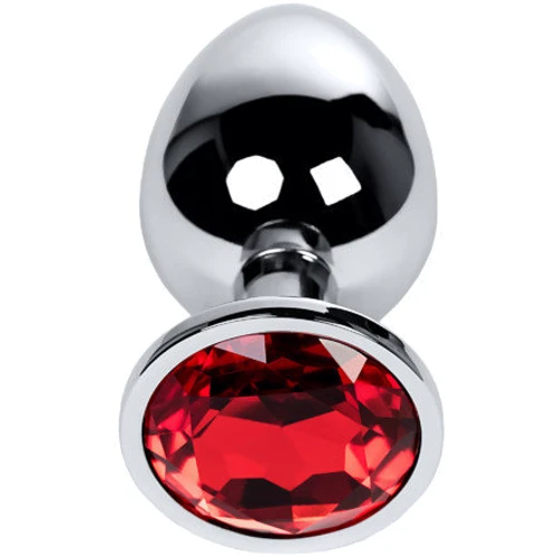 Анальная пробка с кристаллом Metal By Toyfa Silver anal plug red gem