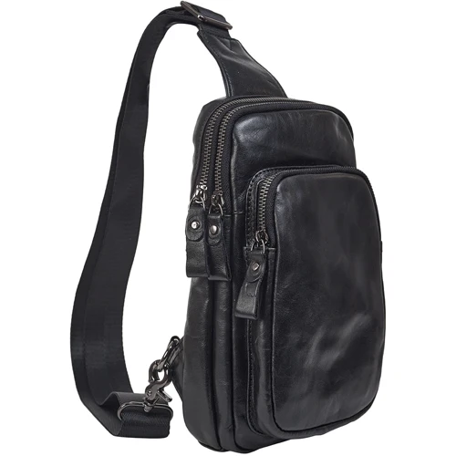 Мужская сумка-слинг Buffalo Bags черная (SHIM7592A-black): Тип ручки Без ручки, Плечевой ремень