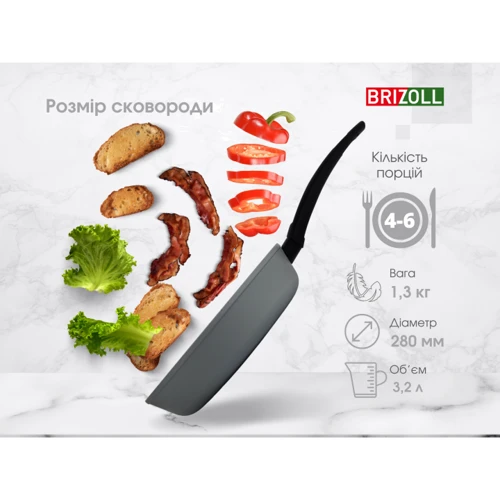 Сковорода Brizoll Mosaic 28х6cм (53-2860): Тип варочной поверхности Электрическая, Стеклокерамическая, Газовая
