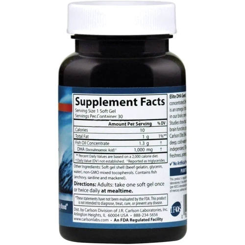 Carlson Labs Elite DHA Gems, 1000 mg, 30 Soft Gels (CAR-16900): Тип Омега 3