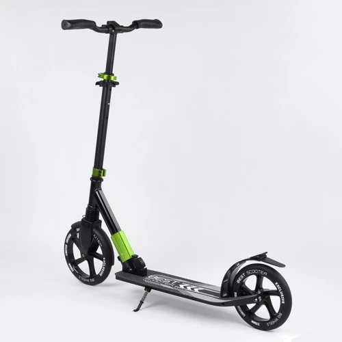 Самокат алюмінієвий Best Scooter з PU колесами, і 1 переднім амортизатором Black / Green (99629): Конструкція рами складна
