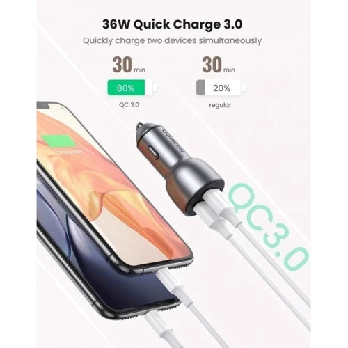 Зарядное устройство Ugreen Car Charger 2xUSB CD213 42.5W Dark Blue (60980): Сила тока 2А