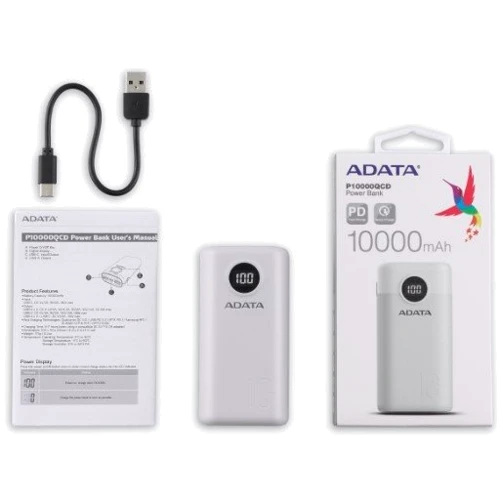 Зовнішній акумулятор Adata Power Bank 10000mAh PD QC 3.0 22.5W White (AP10000QCD-DGT-CWH)