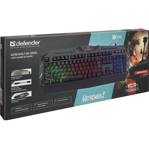 Клавиатура Defender Werewolf GK-120DL USB Black (45120): Подключение проводное