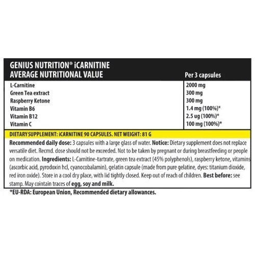 Жиросжигатель Genius Nutrition iCarnitine 90 caps / 30 servings: Вкус Без вкуса
